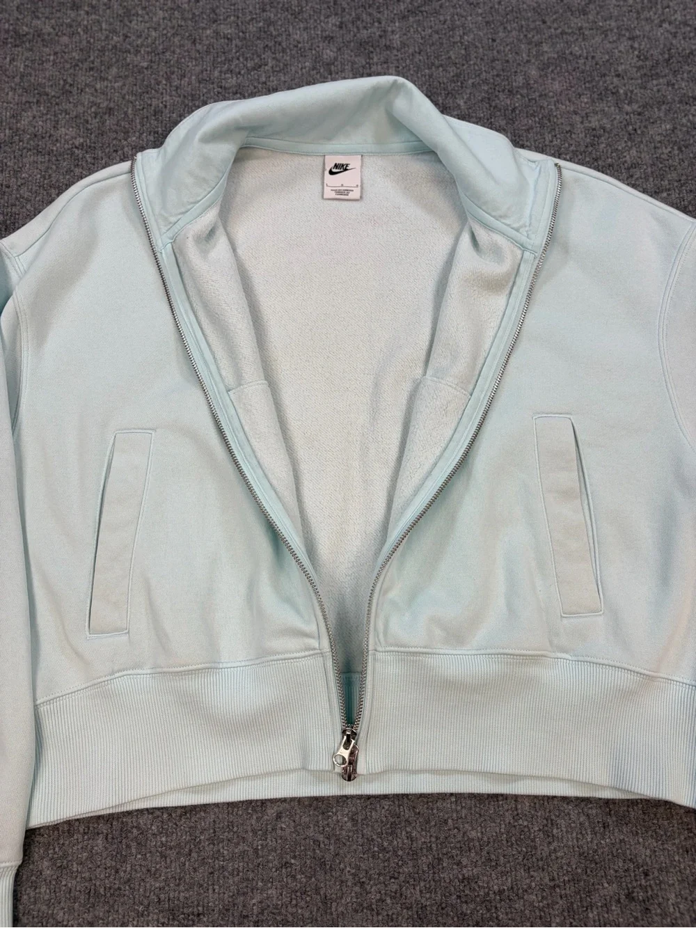 Nike Sportswear Phoenix Fleece Full Zip Jacket Light Blue Cropped Women's L